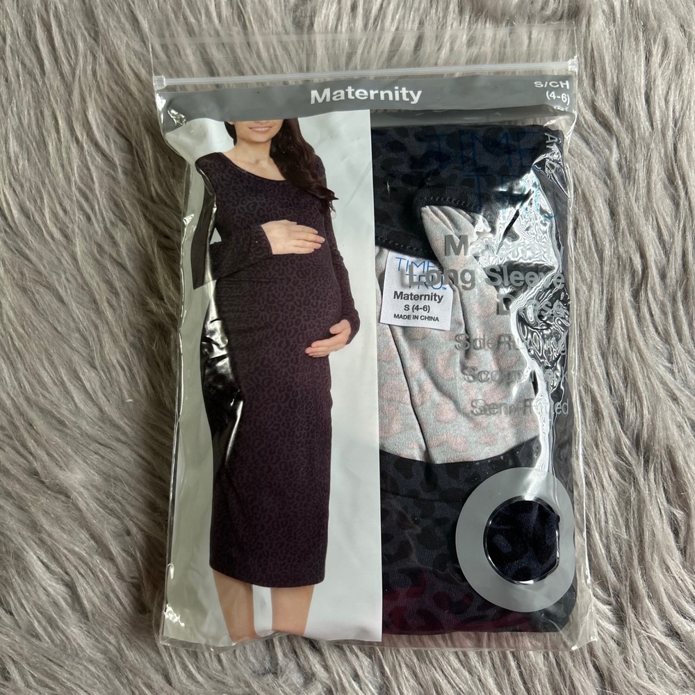 Time And Tru Maternity Dress Womens Size Small (4-6) Leopard Long Sleeve